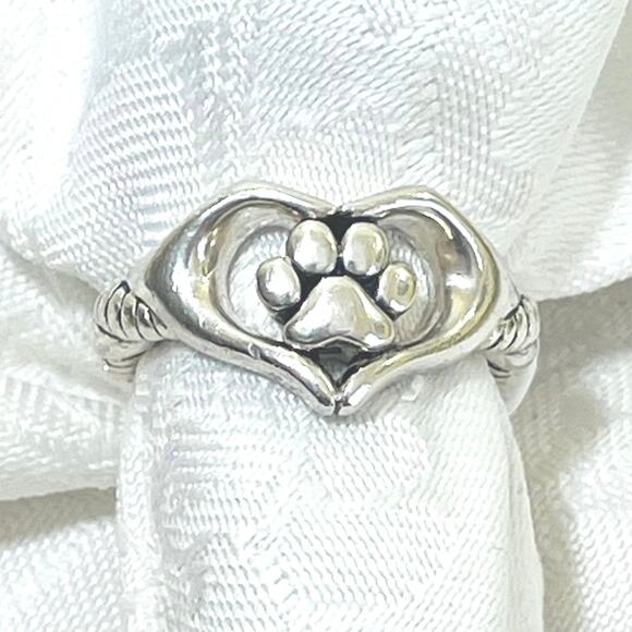 JAI John Hardy 925 Sterling Silver Claddagh Ring Paw Heart Ring Dog, Pet, Size 8 - Picture 1 of 16